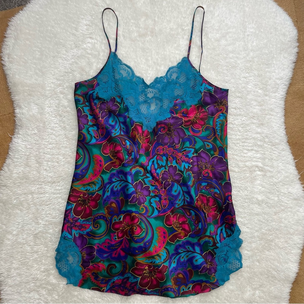 Victoria’s Secret gold label paisley floral jewel tone mini slip lingerie dress